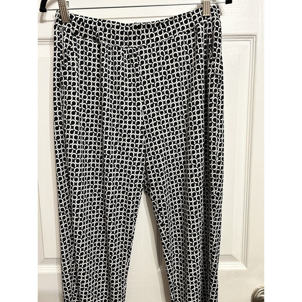 Clara Sun Woo Women's Pants Medium‎ Black White Geometric Print Stretch Pockets - Picture 2 of 9